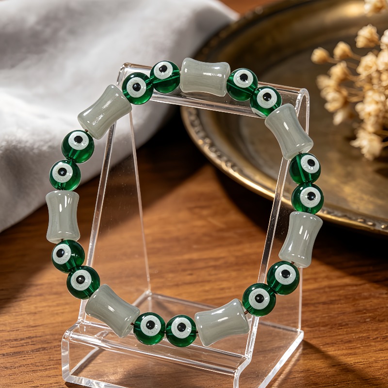 Light Luxury Multi-Piece Bamboo Knot & Green Demon Eye Bead Bracelet